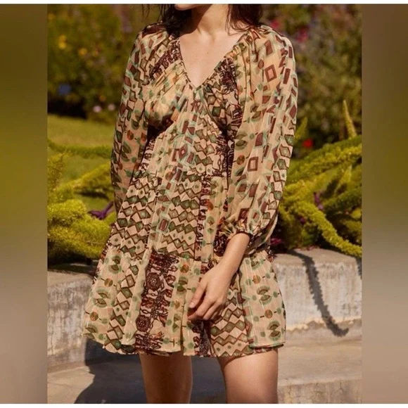 Anthropologie Mahila Sheer V-Neck Kaftan Dress Womens Boho Spring Summer Cruise - Picture 8 of 9